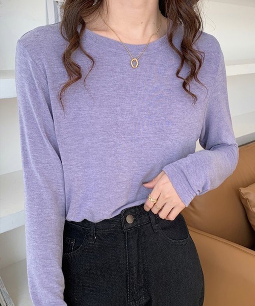SallyLunn(サリーラン)の「ラウンドネック長袖Tシャツ(Tシャツ/カットソー・レディース・ブルー/グレー/ブラック/アイボリー/パープル/ブラウン・MEDIUM)」の6枚目の写真
