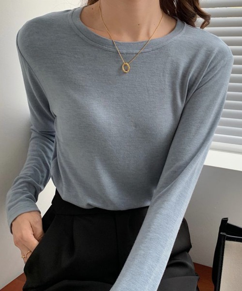 SallyLunn(サリーラン)の「ラウンドネック長袖Tシャツ(Tシャツ/カットソー・レディース・ブルー/グレー/ブラック/アイボリー/パープル/ブラウン・MEDIUM)」の5枚目の写真