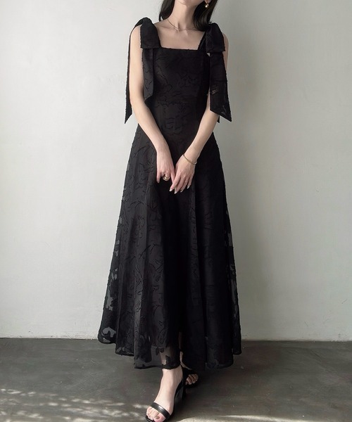 Meiru（メイル）の「ショルダーリボンフラワージャガードキャミワンピース[高身長サイズMT/低身長サイズS有り]（ワンピース・レディース・ブラック/アイボリー/ネイビー・X-LARGE/LARGE/MEDIUM/SMALL/MT）」の13枚目の写真