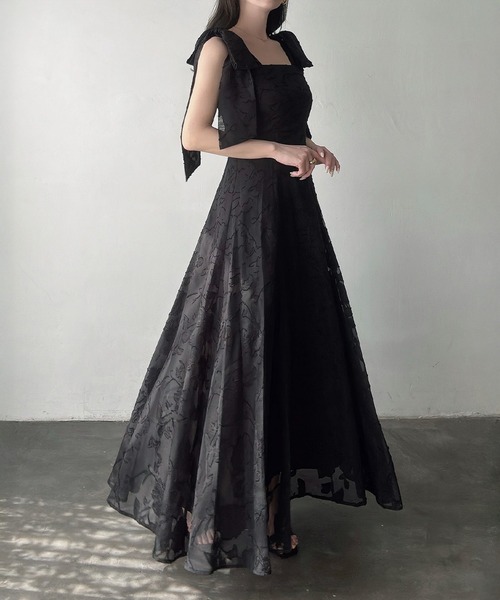 Meiru（メイル）の「ショルダーリボンフラワージャガードキャミワンピース[高身長サイズMT/低身長サイズS有り]（ワンピース・レディース・ブラック/アイボリー/ネイビー・X-LARGE/LARGE/MEDIUM/SMALL/MT）」の14枚目の写真