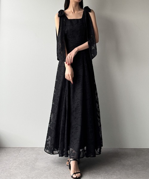 Meiru（メイル）の「ショルダーリボンフラワージャガードキャミワンピース[高身長サイズMT/低身長サイズS有り]（ワンピース・レディース・ブラック/アイボリー/ネイビー・X-LARGE/LARGE/MEDIUM/SMALL/MT）」の16枚目の写真