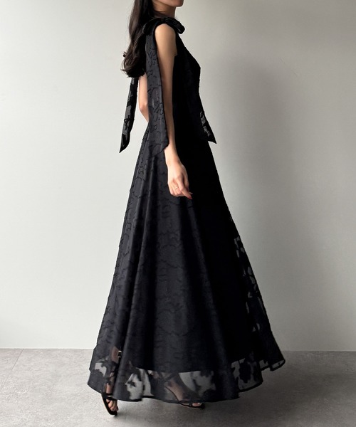 Meiru（メイル）の「ショルダーリボンフラワージャガードキャミワンピース[高身長サイズMT/低身長サイズS有り]（ワンピース・レディース・ブラック/アイボリー/ネイビー・X-LARGE/LARGE/MEDIUM/SMALL/MT）」の17枚目の写真