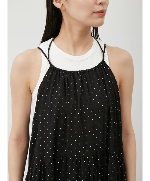 Mila Owen(ミラオーウェン)の「ダブルリボンホルターネックキャミワンピース(ワンピース・レディース・ライム/ドット/モカ・0/1)」の9枚目の写真