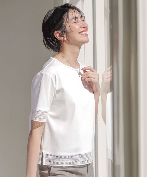 J.PRESS Ladies(J.プレス レディス)の「【洗える】スムースジャージー レース カットソー(Tシャツ/カットソー・レディース・ホワイト系/イエロー系/ピンク系/サックスブルー系/ネイビー系・SMALL)」の12枚目の写真