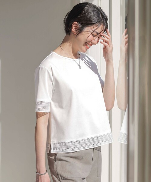 J.PRESS Ladies(J.プレス レディス)の「【洗える】スムースジャージー レース カットソー(Tシャツ/カットソー・レディース・ホワイト系/イエロー系/ピンク系/サックスブルー系/ネイビー系・SMALL)」の11枚目の写真