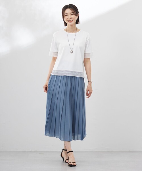 J.PRESS Ladies(J.プレス レディス)の「【洗える】スムースジャージー レース カットソー(Tシャツ/カットソー・レディース・ホワイト系/イエロー系/ピンク系/サックスブルー系/ネイビー系・SMALL)」の6枚目の写真