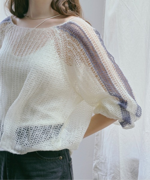 sheer double line knit / シアーダブルラインニット（ニット