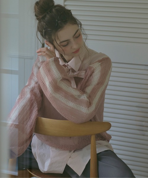 sheer double line knit / シアーダブルラインニット（ニット