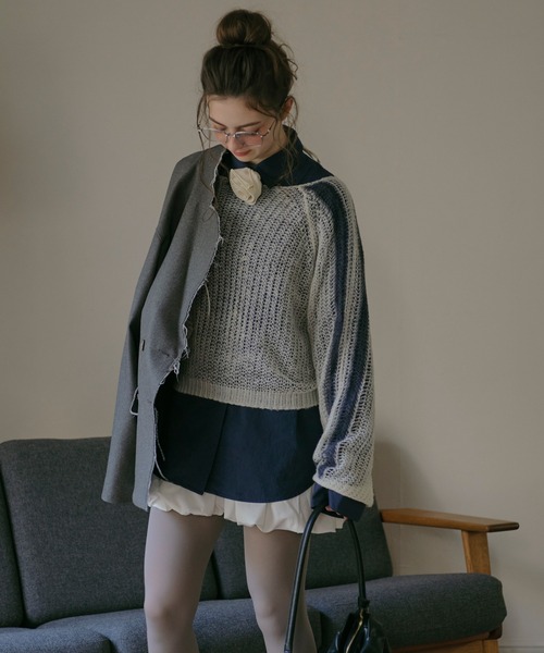 loin nuit（ロワンニュイ）の「sheer double line knit / シアー