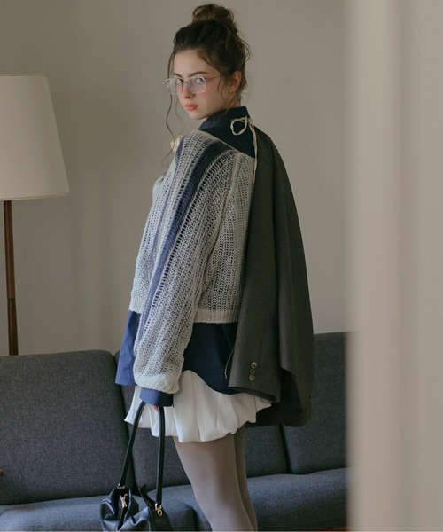 sheer double line knit / シアーダブルラインニット（ニット