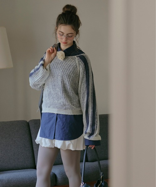 セール】sheer double line knit / シアーダブルラインニット（ニット