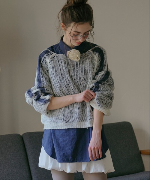 【完売】loin nuit シアーカラーニット グレー loin nuit（ロワンニュイ）の「sheer collar knit / シアーカラー