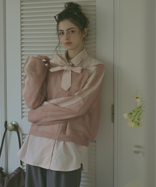 セール】sheer double line knit / シアーダブルラインニット（ニット