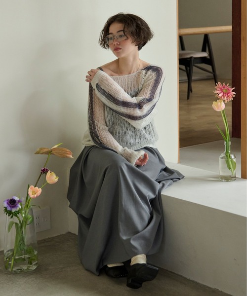 【完売】loin nuit シアーカラーニット グレー セール】sheer double line knit / シアーダブルラインニット（ニット