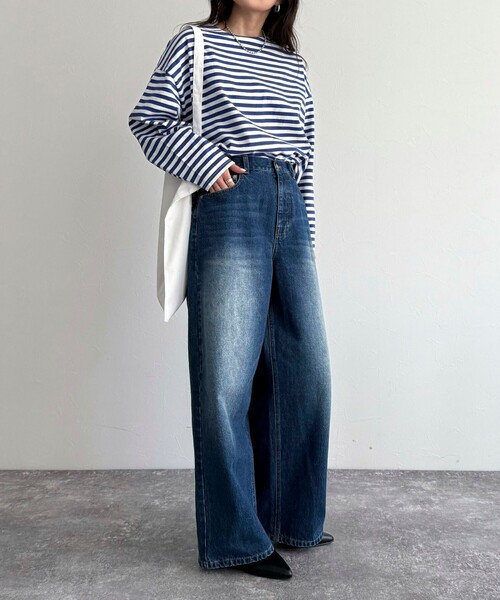 fredy emue（フレディエミュ）の「ルーズストレートデニムパンツ（デニムパンツ・レディース・ネイビー/サックスブルー・38/36）」の22枚目の写真