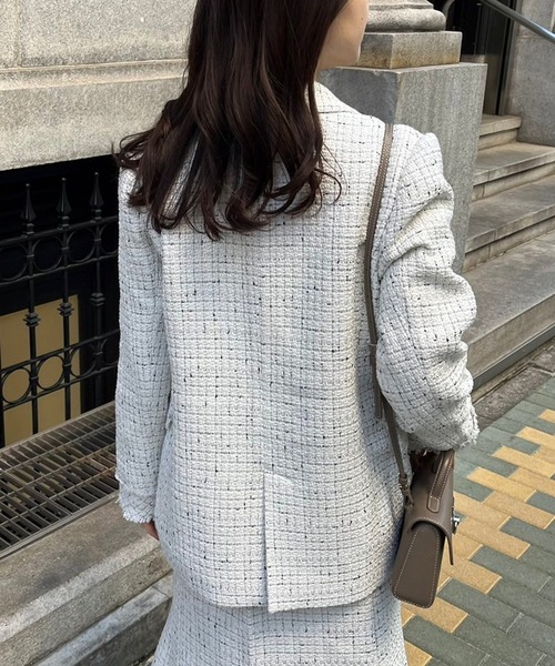 one after another NICE CLAUP(ワンアフターアナザーナイスクラップ)の「【Cherie chuu】ツイードジャケット(テーラードジャケット・レディース・ホワイト系その他/グレイッシュベージュ・FREE)」の6枚目の写真