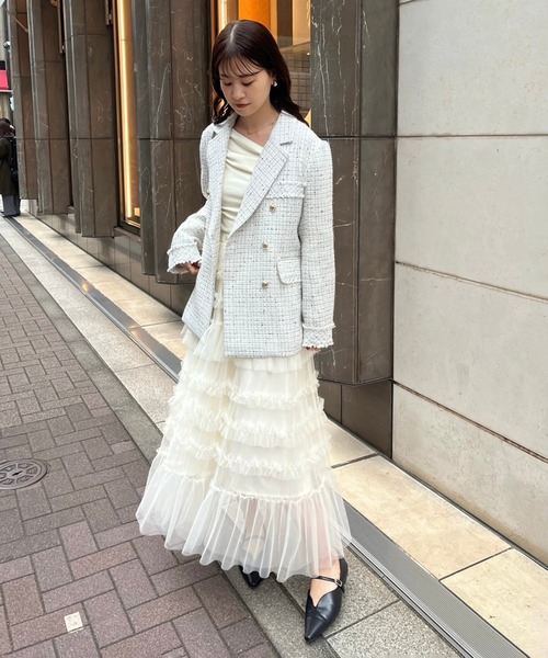 【専用】CARLA ピオニーツイードジャケット　1 ROPÉ(ロペ) / ミックスツイードノーカラージャケット (ジャケット