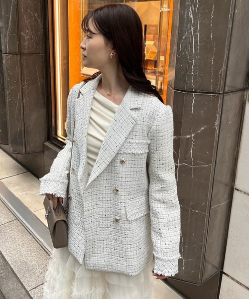 one after another NICE CLAUP(ワンアフターアナザーナイスクラップ)の「【Cherie chuu】ツイードジャケット(テーラードジャケット・レディース・ホワイト系その他/グレイッシュベージュ・FREE)」の7枚目の写真