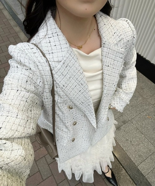 one after another NICE CLAUP(ワンアフターアナザーナイスクラップ)の「【Cherie chuu】ツイードジャケット(テーラードジャケット・レディース・ホワイト系その他/グレイッシュベージュ・FREE)」の9枚目の写真