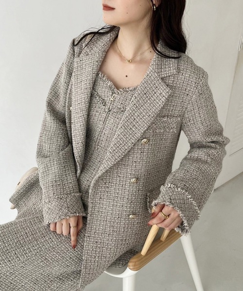 one after another NICE CLAUP(ワンアフターアナザーナイスクラップ)の「【Cherie chuu】ツイードジャケット(テーラードジャケット・レディース・ホワイト系その他/グレイッシュベージュ・FREE)」の16枚目の写真