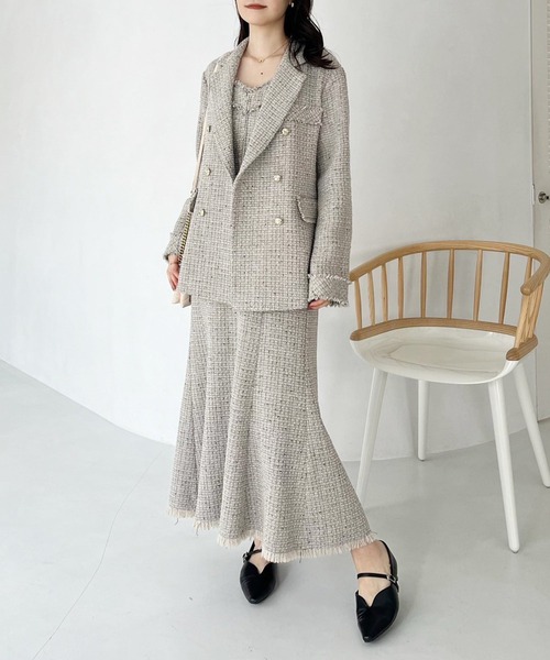 one after another NICE CLAUP(ワンアフターアナザーナイスクラップ)の「【Cherie chuu】ツイードジャケット(テーラードジャケット・レディース・ホワイト系その他/グレイッシュベージュ・FREE)」の18枚目の写真