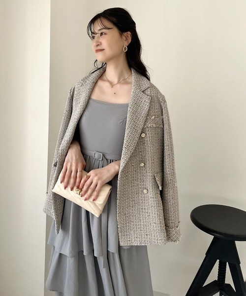 one after another NICE CLAUP(ワンアフターアナザーナイスクラップ)の「【Cherie chuu】ツイードジャケット(テーラードジャケット・レディース・ホワイト系その他/グレイッシュベージュ・FREE)」の22枚目の写真