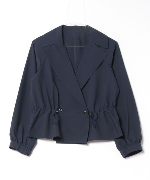 STRAWBERRY-FIELDS（ストロベリーフィールズ）の「ショートトレンチブルゾン　ノーカラージャケット（ノーカラージャケット・レディース・ベージュ/ネイビー・2）」の6枚目の写真