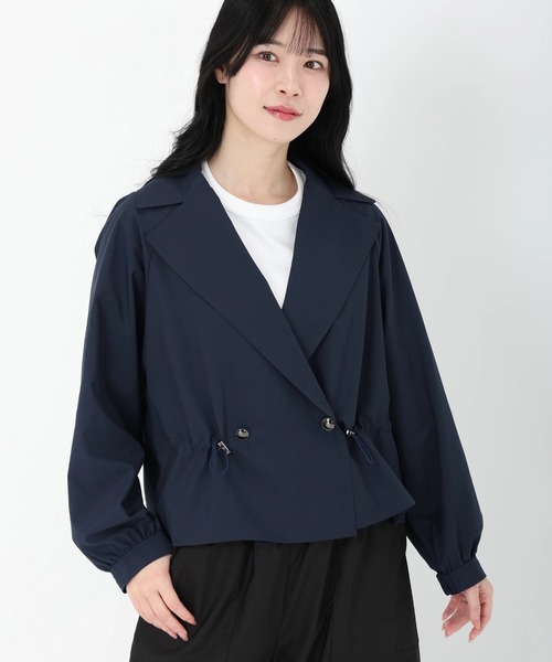 STRAWBERRY-FIELDS（ストロベリーフィールズ）の「ショートトレンチブルゾン　ノーカラージャケット（ノーカラージャケット・レディース・ベージュ/ネイビー・2）」の14枚目の写真