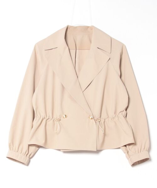 STRAWBERRY-FIELDS（ストロベリーフィールズ）の「ショートトレンチブルゾン　ノーカラージャケット（ノーカラージャケット・レディース・ベージュ/ネイビー・2）」の5枚目の写真