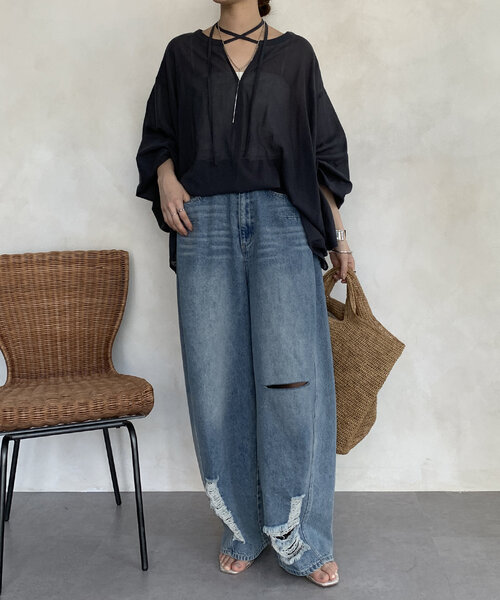 DouDou（ドゥドゥ）の「ネックアレンジデザインブラウス（シャツ/ブラウス・レディース・オフホワイト/グレー/ブラック・FREE）」の7枚目の写真