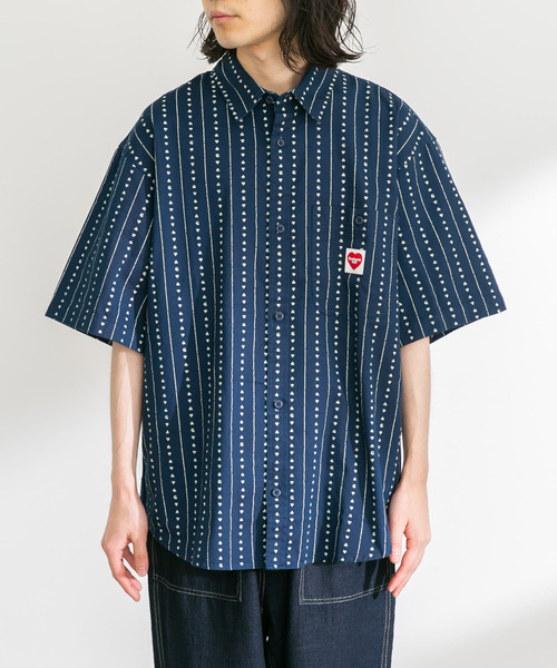 値下げCarhartt WIPSHORT-SLEEVE DREWE SHIRTS Carhartt WIP Drewe Shirt | Ink / Natural Heart C Pinstripe