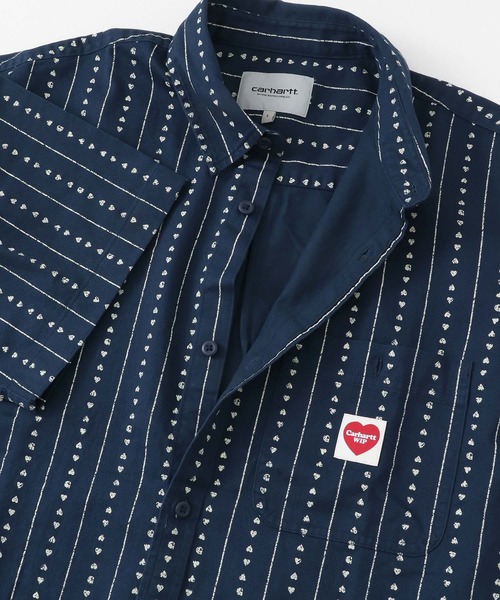 値下げCarhartt WIPSHORT-SLEEVE DREWE SHIRTS Carhartt WIP Drewe Shirt | Ink / Natural Heart C Pinstripe