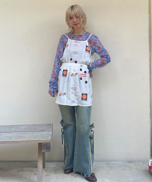 tシャツ 「HELLO.SANFRANCISCO/ハローサンフランシスコ」indiaオリジナル刺繍サテンキャミ レディース セール】【HELLO.SANFRANCISCO】indiaオリジナル刺繍サテン