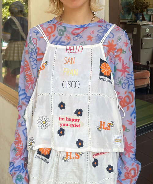 tシャツ 「HELLO.SANFRANCISCO/ハローサンフランシスコ」indiaオリジナル刺繍サテンキャミ レディース HELLO.SANFRANCISCO tシャツ 「HELLO.SANFRANCISCO/ハロー