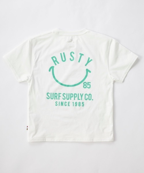 RUSTY（ラスティ）の「【RUSTY/ラスティー】キッズハイブリットTシャツ　水陸両用Tシャツ　バックプリント（ラッシュガード・キッズ・ホワイト/ブラック/ホワイト×ピンク/その他25・120/160/150/140/130）」の2枚目の写真