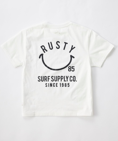 RUSTY（ラスティ）の「【RUSTY/ラスティー】キッズハイブリットTシャツ　水陸両用Tシャツ　バックプリント（ラッシュガード・キッズ・ホワイト/ブラック/ホワイト×ピンク/その他25・120/160/150/140/130）」の3枚目の写真