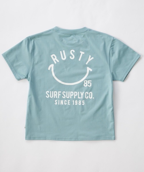 RUSTY（ラスティ）の「【RUSTY/ラスティー】キッズハイブリットTシャツ　水陸両用Tシャツ　バックプリント（ラッシュガード・キッズ・ホワイト/ブラック/ホワイト×ピンク/その他25・120/160/150/140/130）」の4枚目の写真