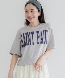 クロップド丈ロールアッププリントTシャツ