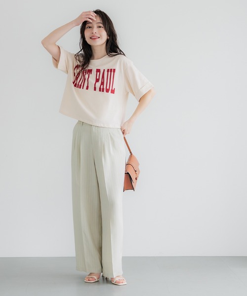 coca(coca)(コカ)の「クロップド丈ロールアッププリントTシャツ(Tシャツ/カットソー・レディース・ホワイト/グレー/アイボリー/ライトピンク・M/L/S)」の18枚目の写真