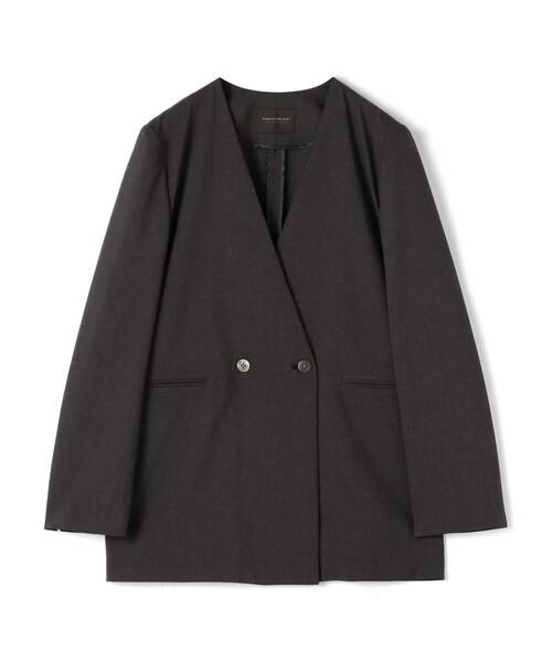 TOMORROWLAND collection（トゥモローランドコレクション）の「エクストラファインポリエステルトロピカル Vカラージャケット（ノーカラージャケット・レディース・ブラウン/チャコールグレー・34/36）」の2枚目の写真