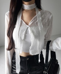 【 2color / 2WAY 】チョーカーロングタイ付きショートシアーカーディガン / choker long tie set short sheer cardigan ※※