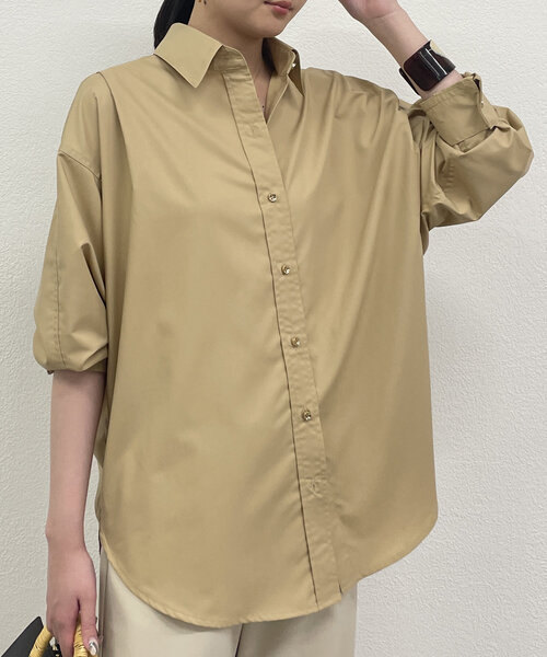 Loungedress - 未使用品 Loungedress ビッグシャツ オーバーサイズシャツ ベージュ Loungedress ブラウス シャツ サテンBIGシャツ レディース