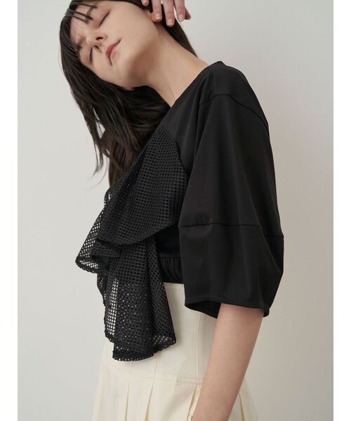 ELENDEEK（エレンディーク）の「レースドレープカットソー（Tシャツ/カットソー・レディース・ブラック/オフホワイト・FREE）」の2枚目の写真