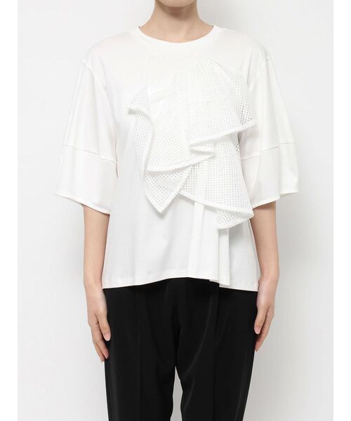 ELENDEEK（エレンディーク）の「レースドレープカットソー（Tシャツ/カットソー・レディース・ブラック/オフホワイト・FREE）」の6枚目の写真