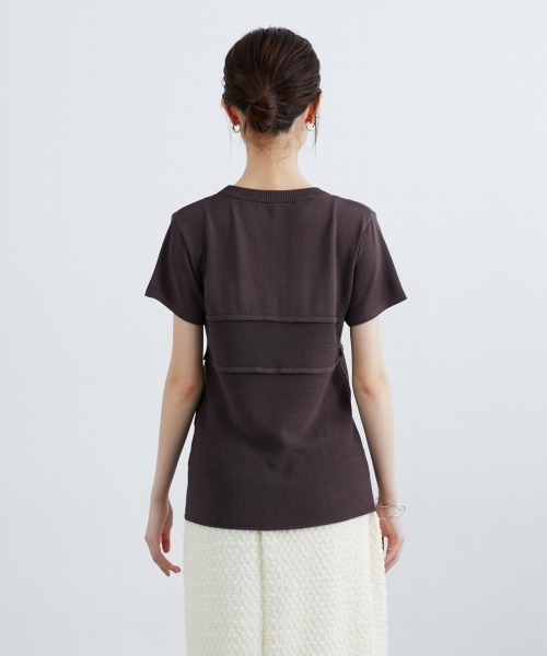 slattgir（スラットジール）の「高身長　ビスチェ見え半袖ニット（トールサイズ）Essenave（ニット/セーター・レディース・ブラック/モカ・TLL/TM/TL/T3L）」の21枚目の写真
