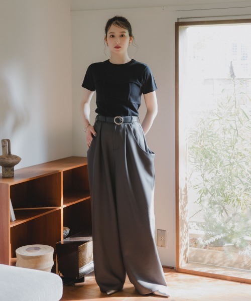 slattgir（スラットジール）の「高身長　ビスチェ見え半袖ニット（トールサイズ）Essenave（ニット/セーター・レディース・ブラック/モカ・TLL/TM/TL/T3L）」の10枚目の写真