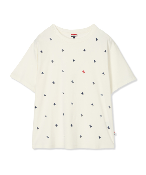 Petit Honfleur(プチオンフルール)の「【接触冷感・UVカット】オーガニックコットンリボン刺繍Tシャツ(Tシャツ/カットソー・レディース・ネイビー/ホワイト・M/L)」の3枚目の写真