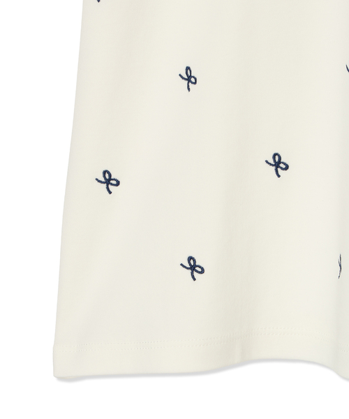 Petit Honfleur(プチオンフルール)の「【接触冷感・UVカット】オーガニックコットンリボン刺繍Tシャツ(Tシャツ/カットソー・レディース・ネイビー/ホワイト・M/L)」の7枚目の写真
