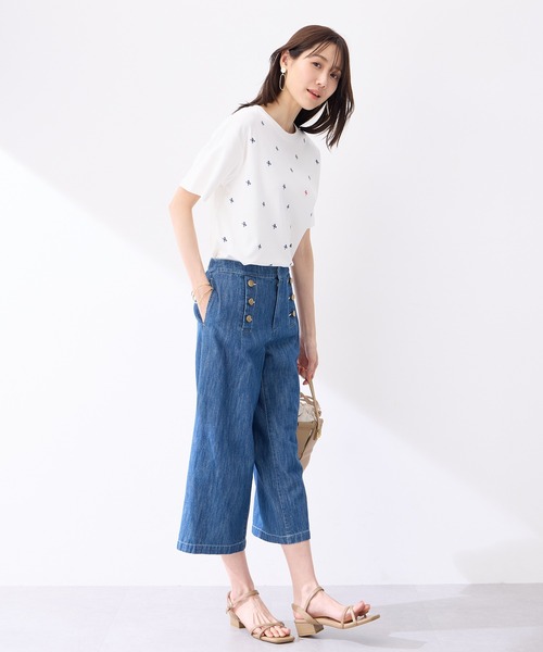 Petit Honfleur(プチオンフルール)の「【接触冷感・UVカット】オーガニックコットンリボン刺繍Tシャツ(Tシャツ/カットソー・レディース・ネイビー/ホワイト・M/L)」の11枚目の写真