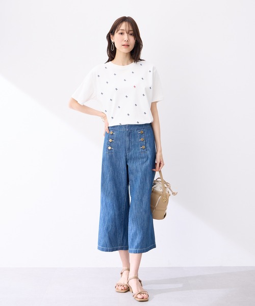 Petit Honfleur(プチオンフルール)の「【接触冷感・UVカット】オーガニックコットンリボン刺繍Tシャツ(Tシャツ/カットソー・レディース・ネイビー/ホワイト・M/L)」の12枚目の写真